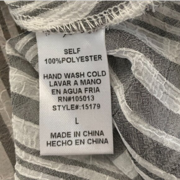 BOHO Striped Embroidered Flowers Sleeveless V-Neck Tunic Top Sz L #23E - Picture 7 of 7